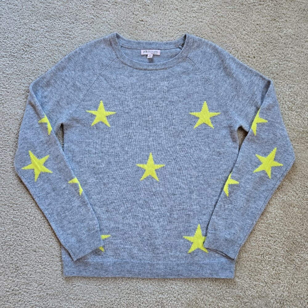 NWOT Philosophy 100% Cashmere Sweater Grey with Stars